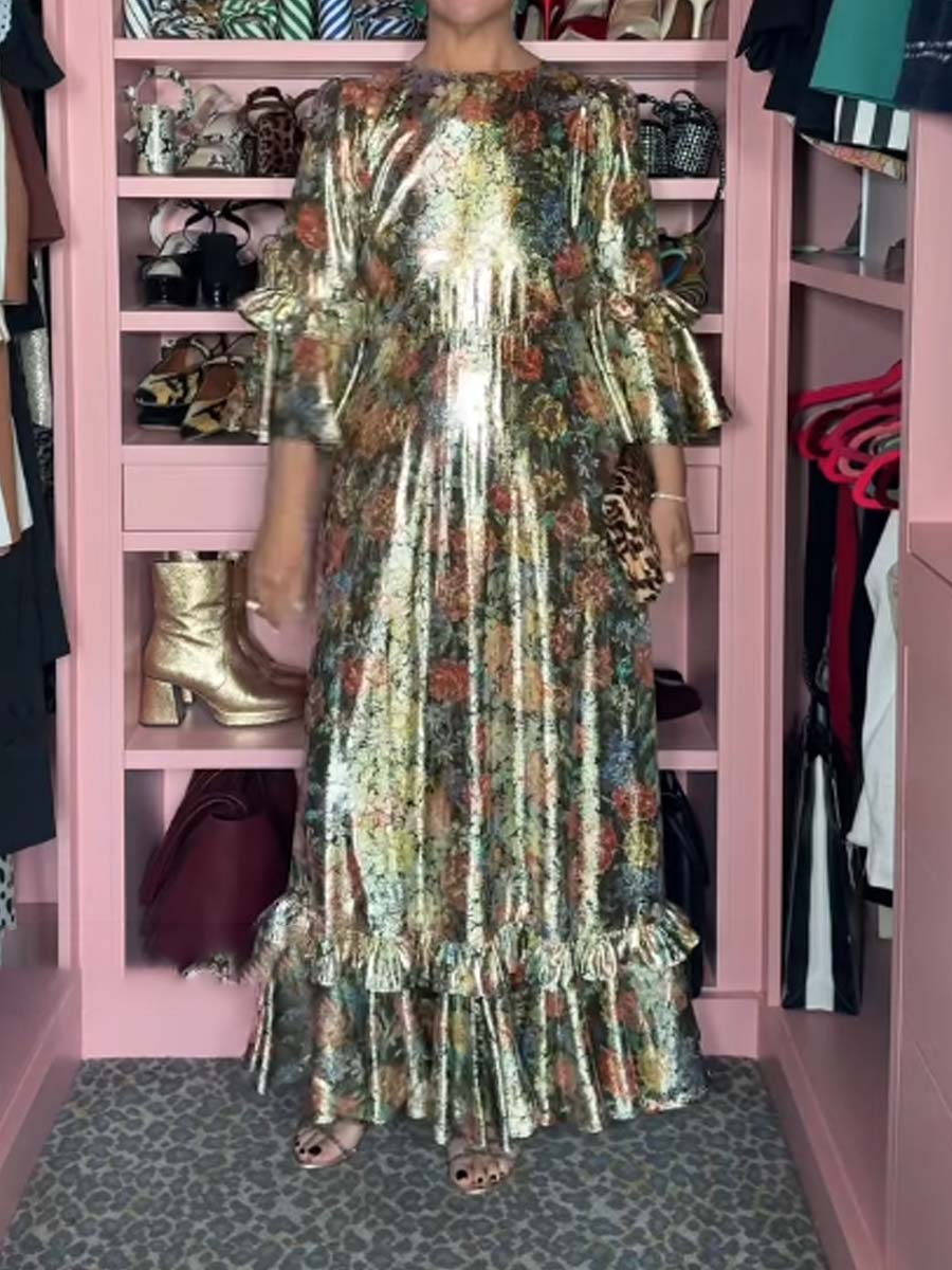Flouced Hot Stamping Maxi Dress
