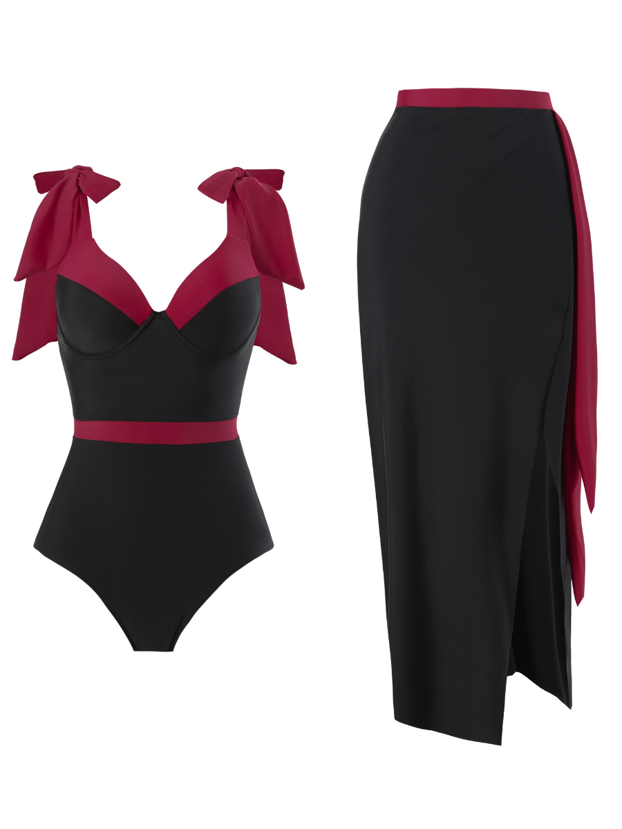 Bohemian Style Triangle Solid Color Wrap Dress Swimsuit