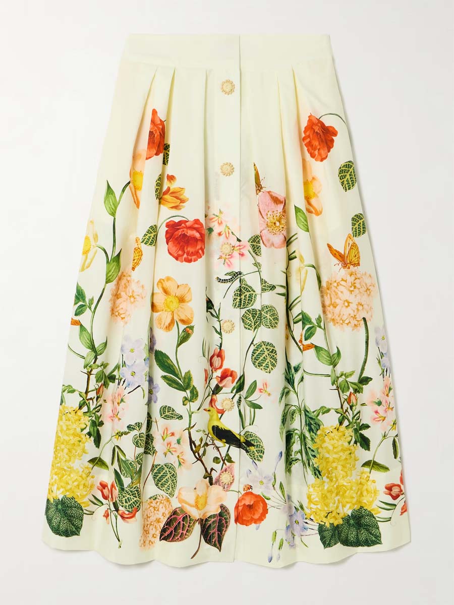 Floral-print Pleated Midi Skirt