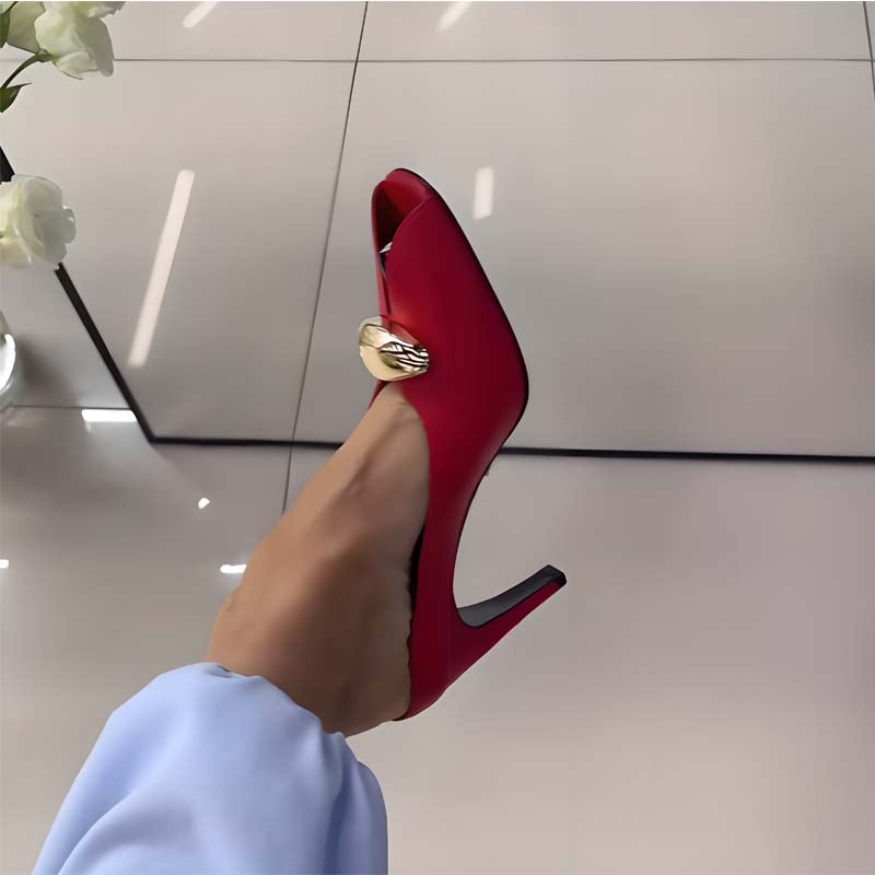 Hollow-out High-heel Slippers