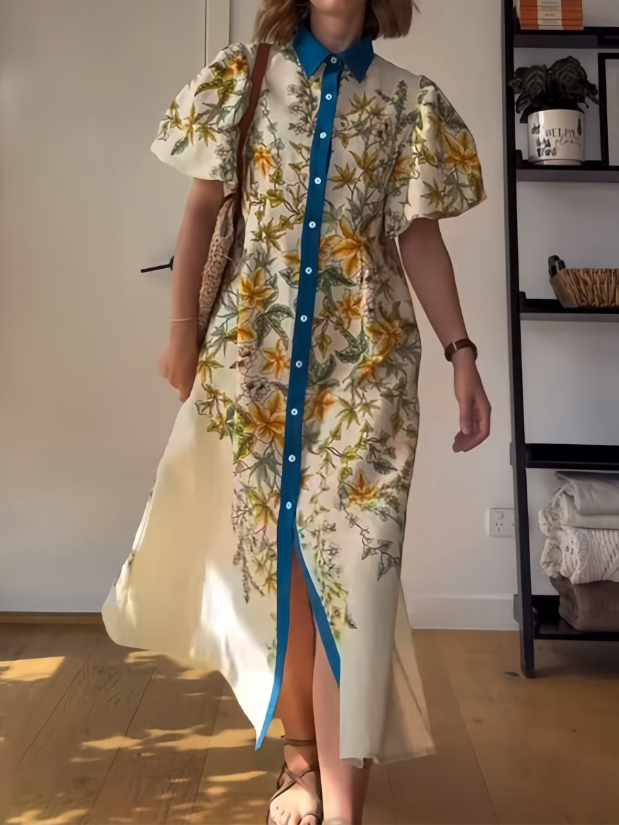 Placement Print Puff Sleeve Dress