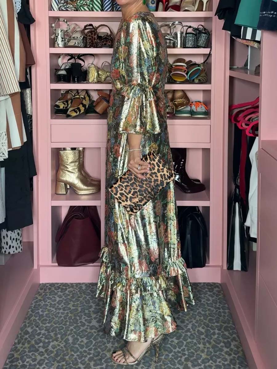 Flouced Hot Stamping Maxi Dress