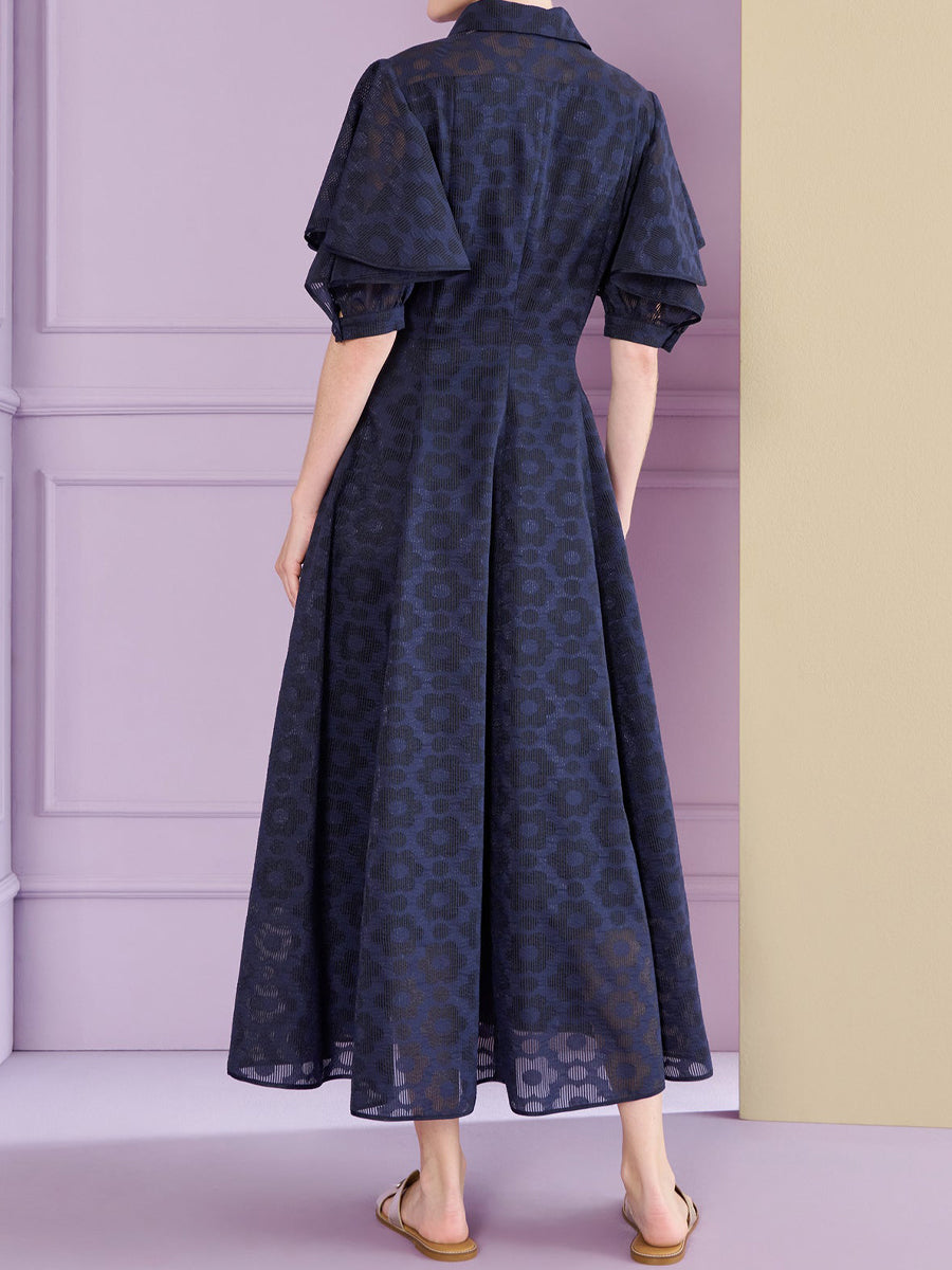 Short Flounced Sleeve Shirt Collar Dress