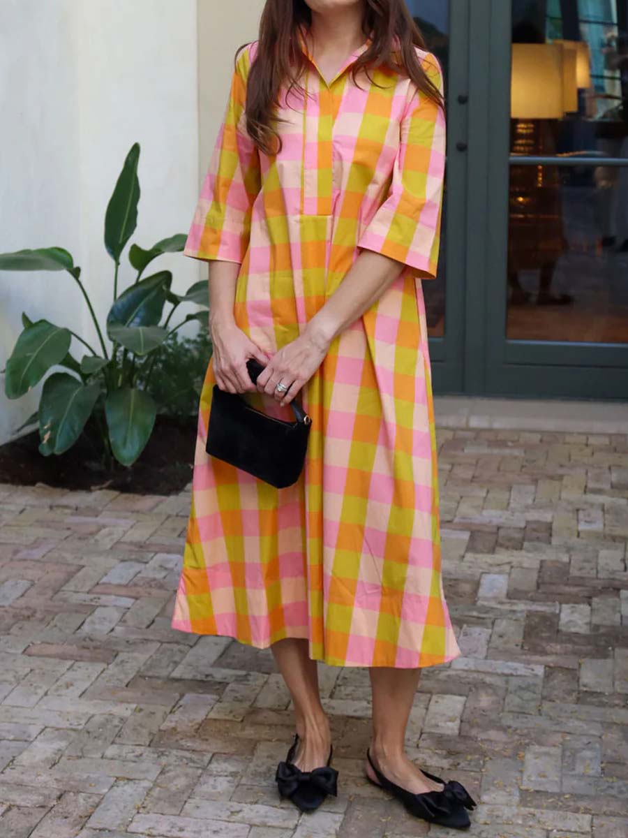 Plaid Print Loose Side Slit Dress