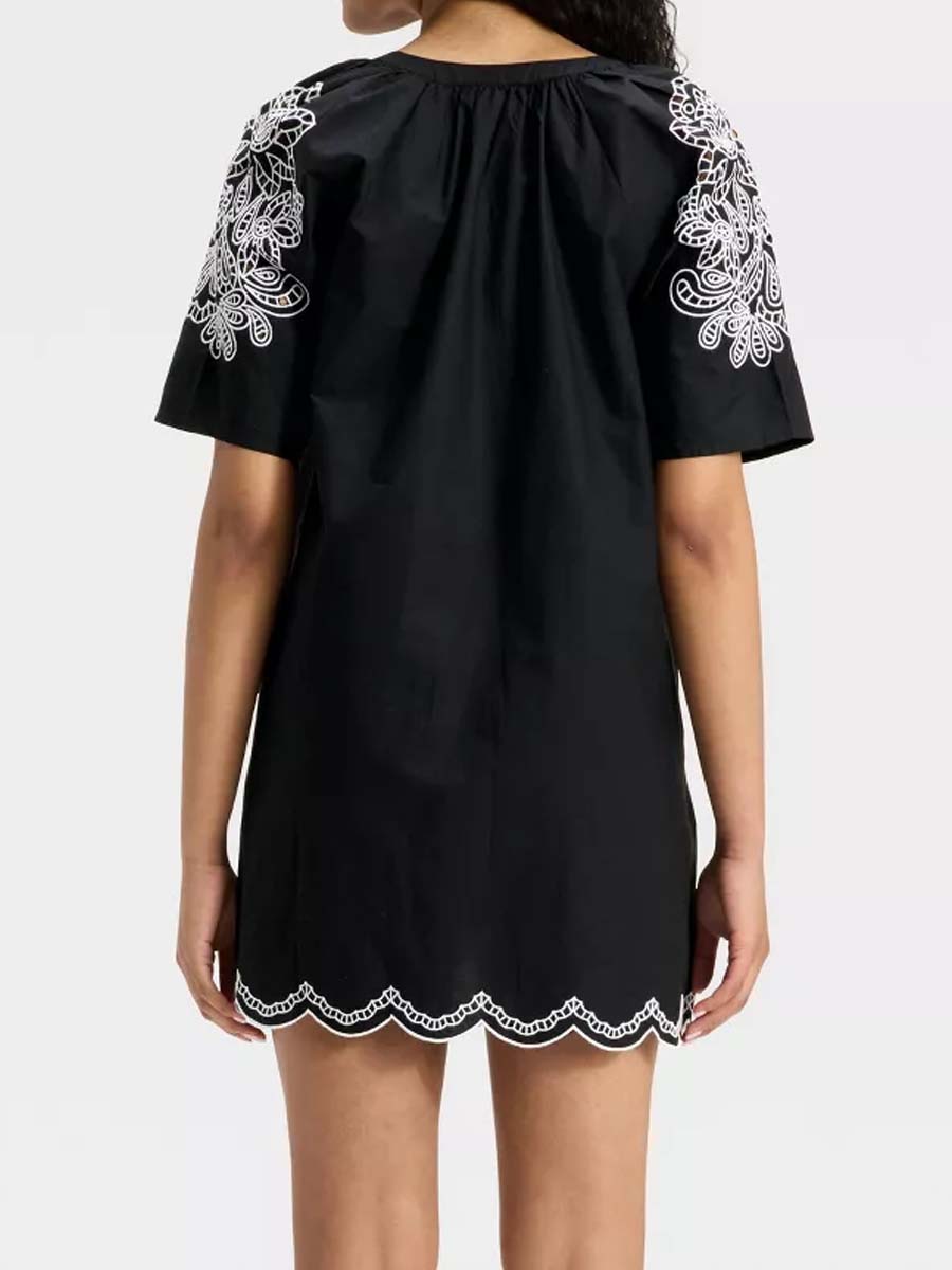 Split Neck Eyelet Mini A-Line Dress