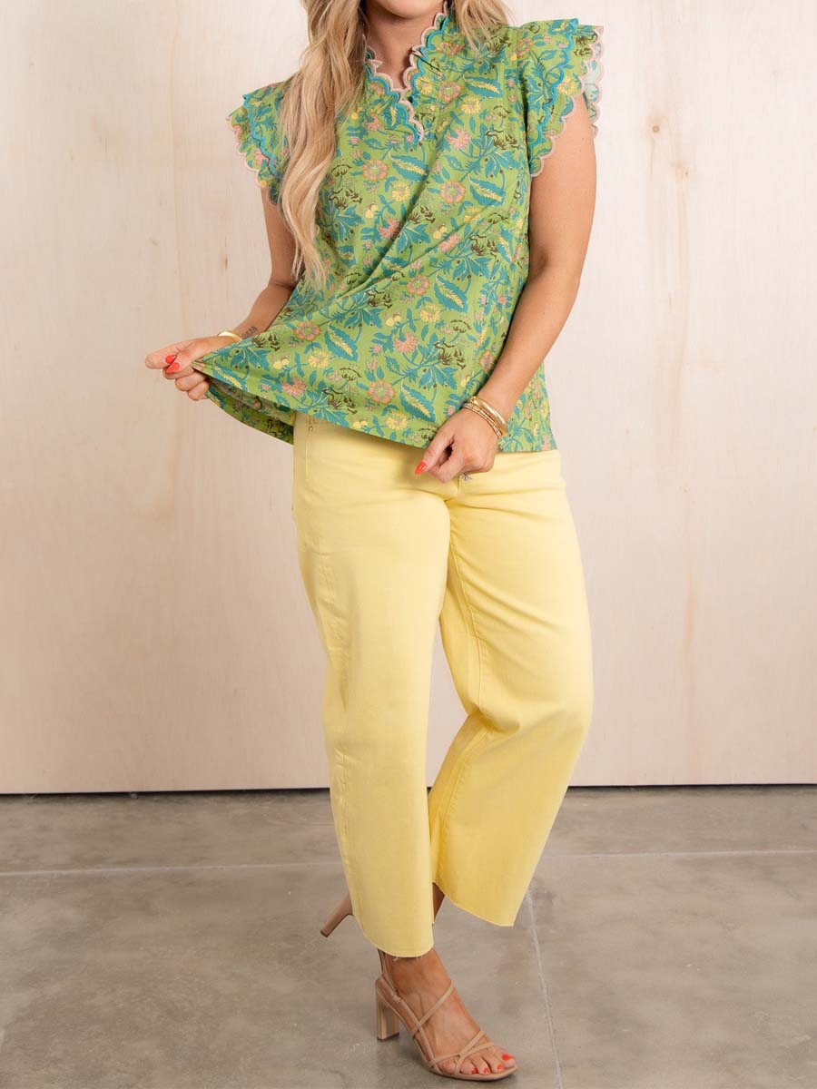 Printed Ruffle Short Sleeve Top