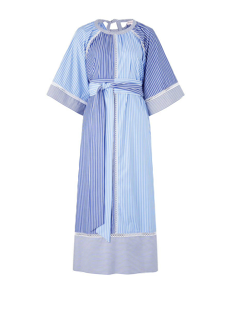 Striped Print Loose Belted Dress