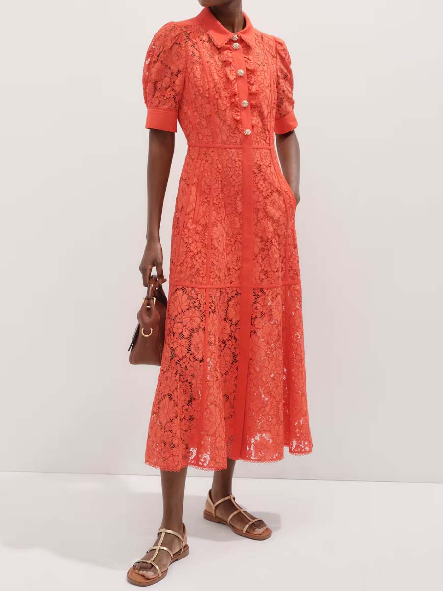 Lace Ruffled Cotton-Blend Dress