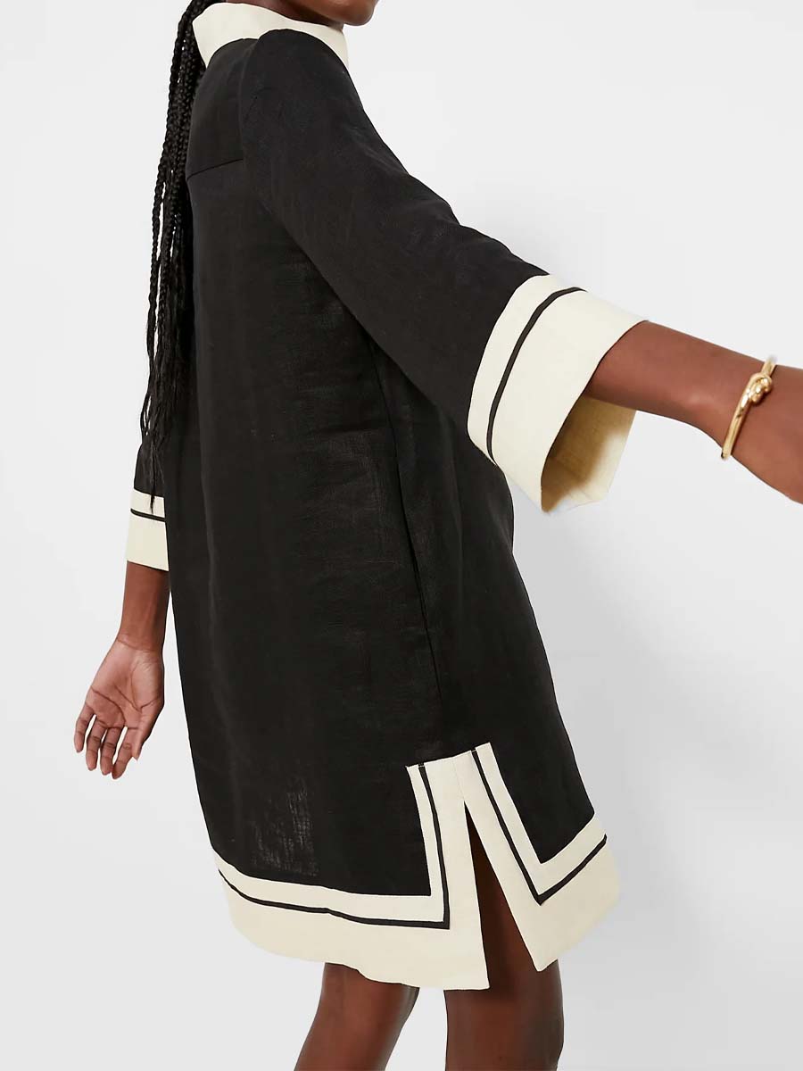 Stand Collar Deep V-neck Patchwork Dress