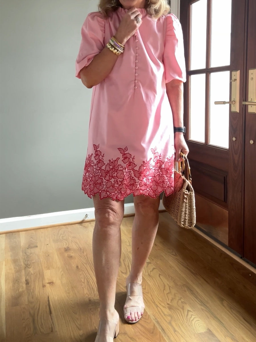 Ruffle Collar Embroidered Mini Dress