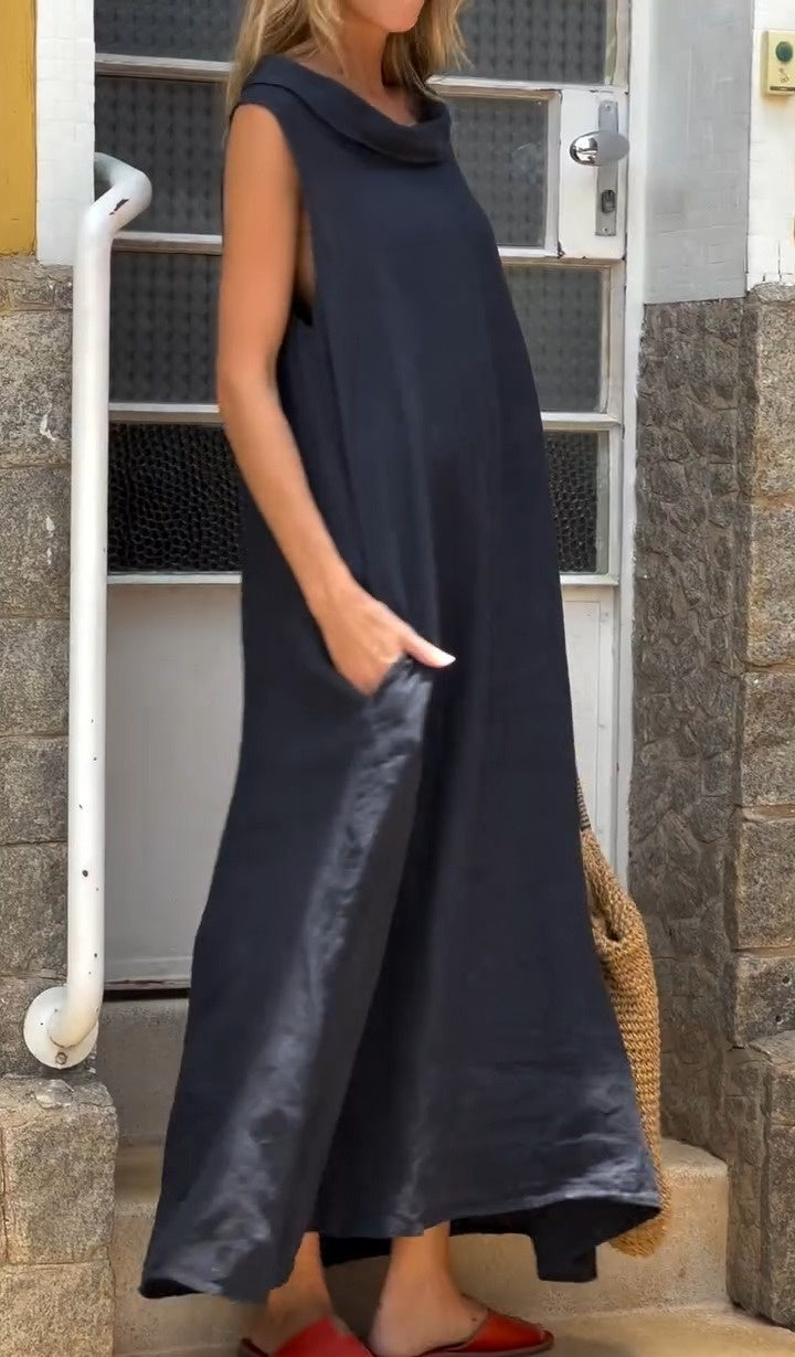 Elegant Navy Linen Dress