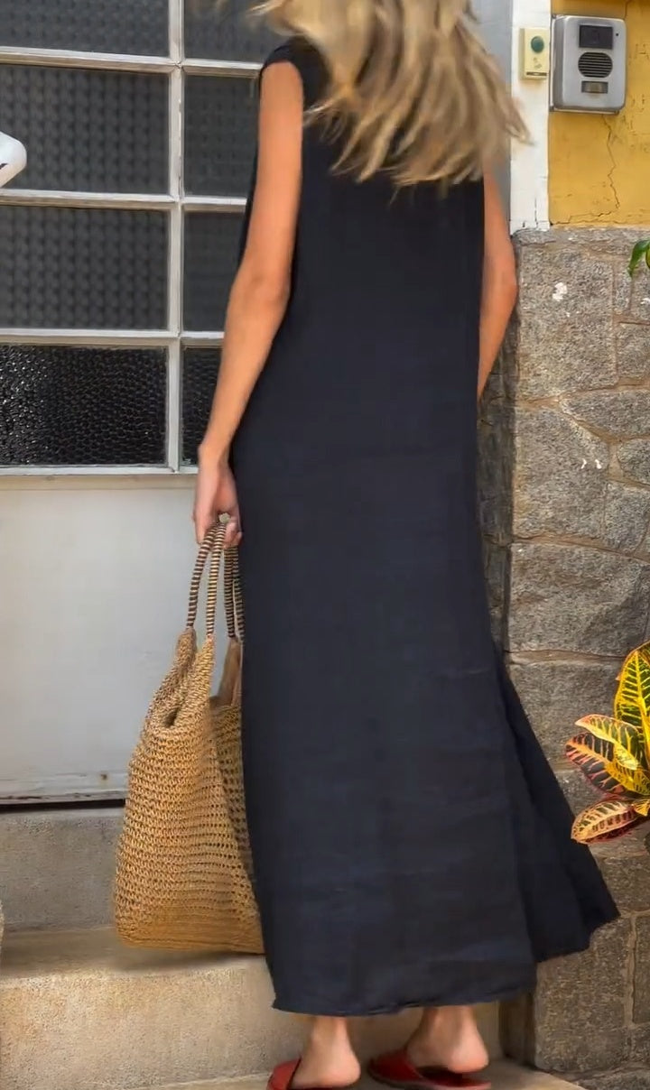 Elegant Navy Linen Dress