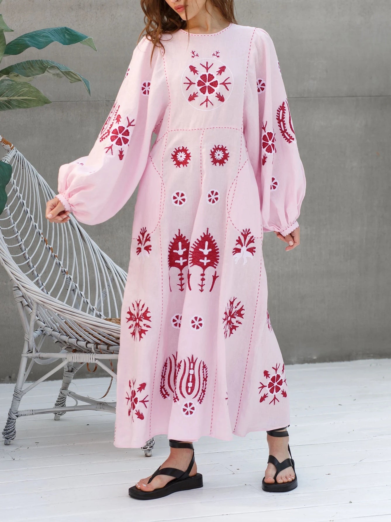 Embroidered Lines Bohemian Dress