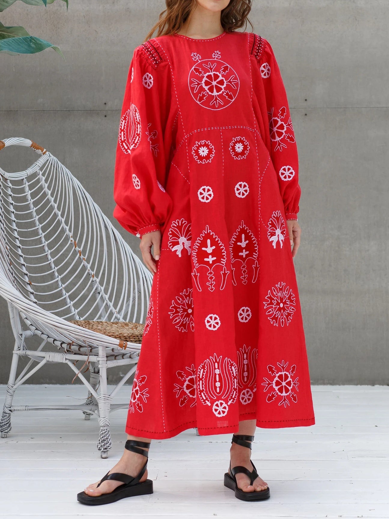 Embroidered Lines Bohemian Dress