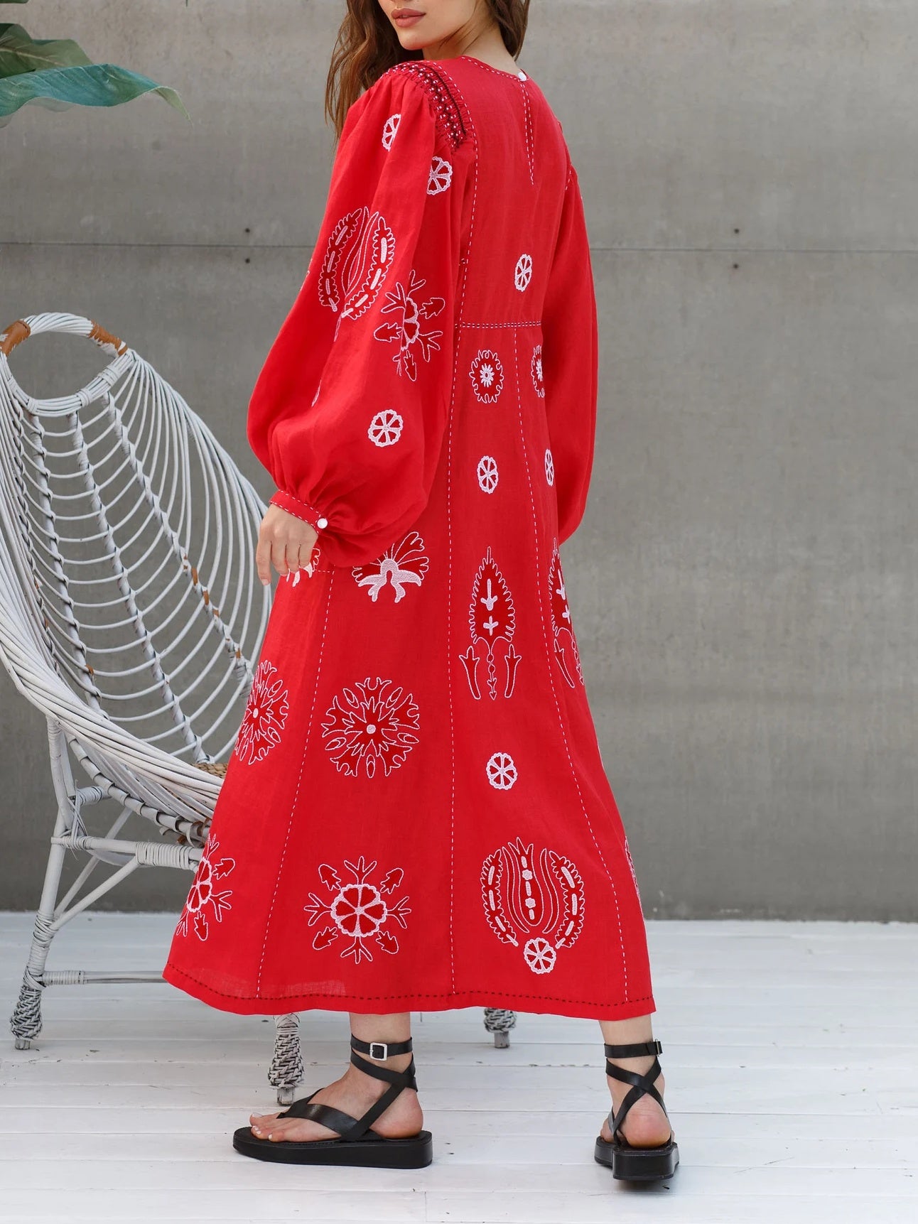 Embroidered Lines Bohemian Dress