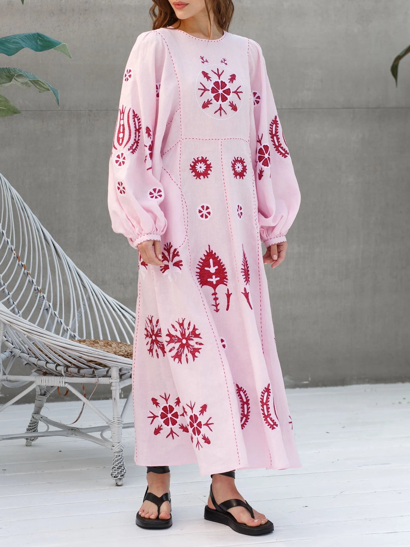 Embroidered Lines Bohemian Dress