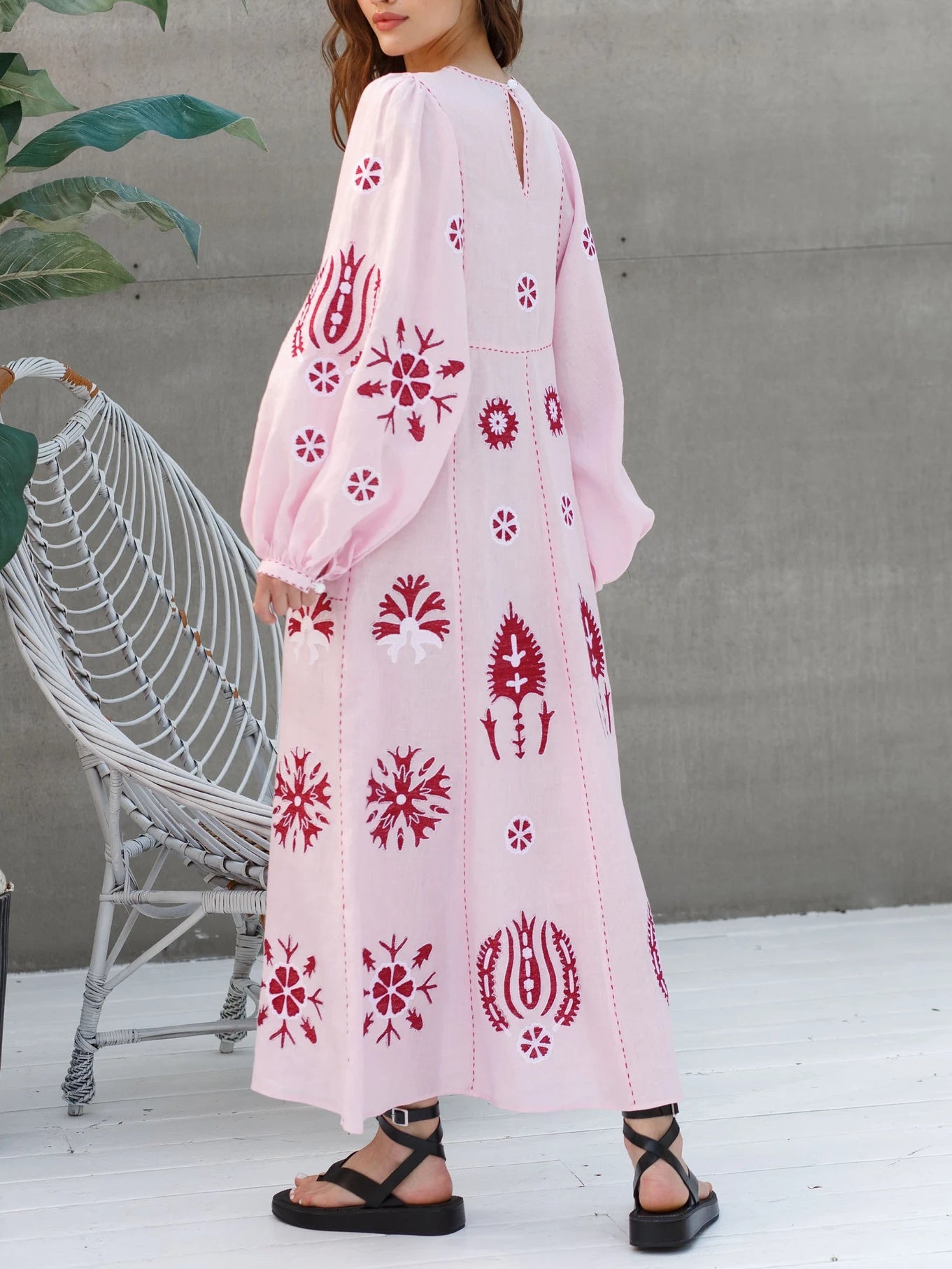 Embroidered Lines Bohemian Dress