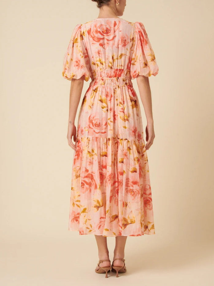 Pink Floral Brea Midi Dress