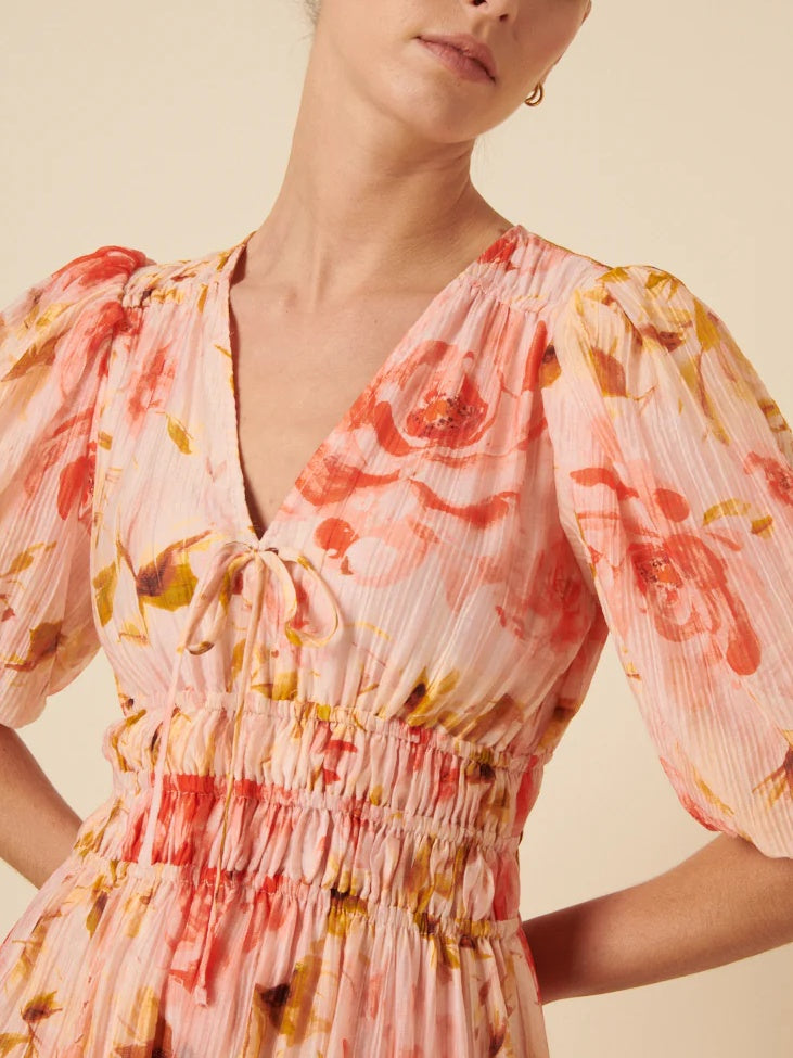 Pink Floral Brea Midi Dress