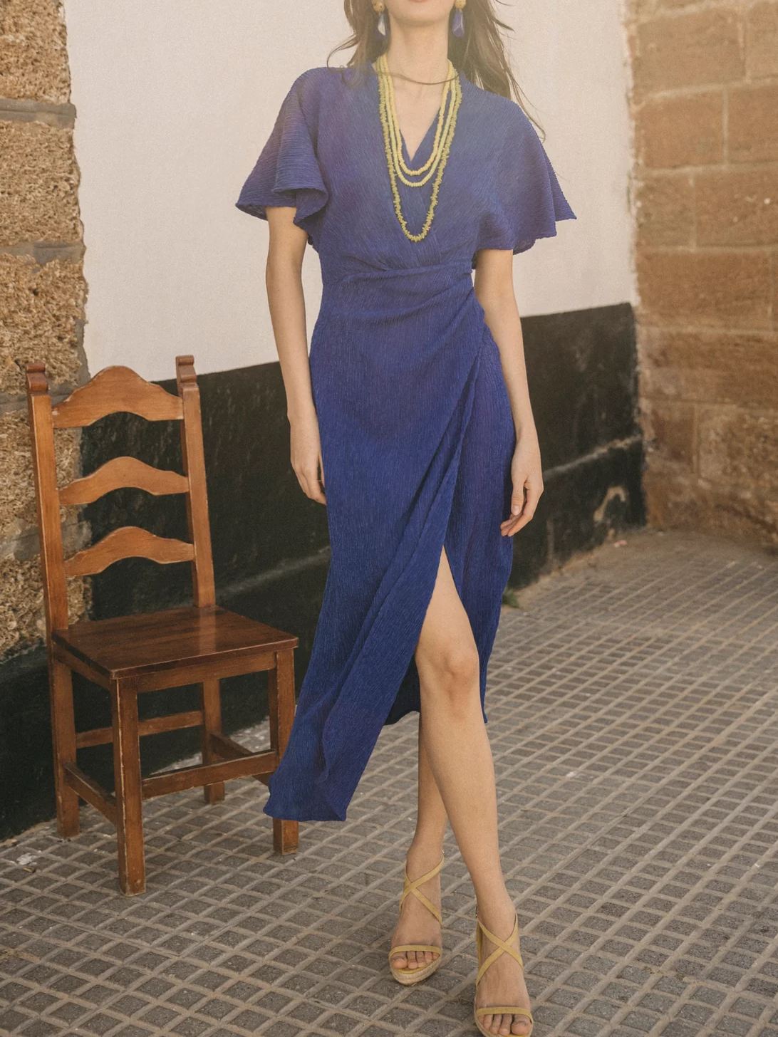 Asymmetric Ruffle Midi Dress
