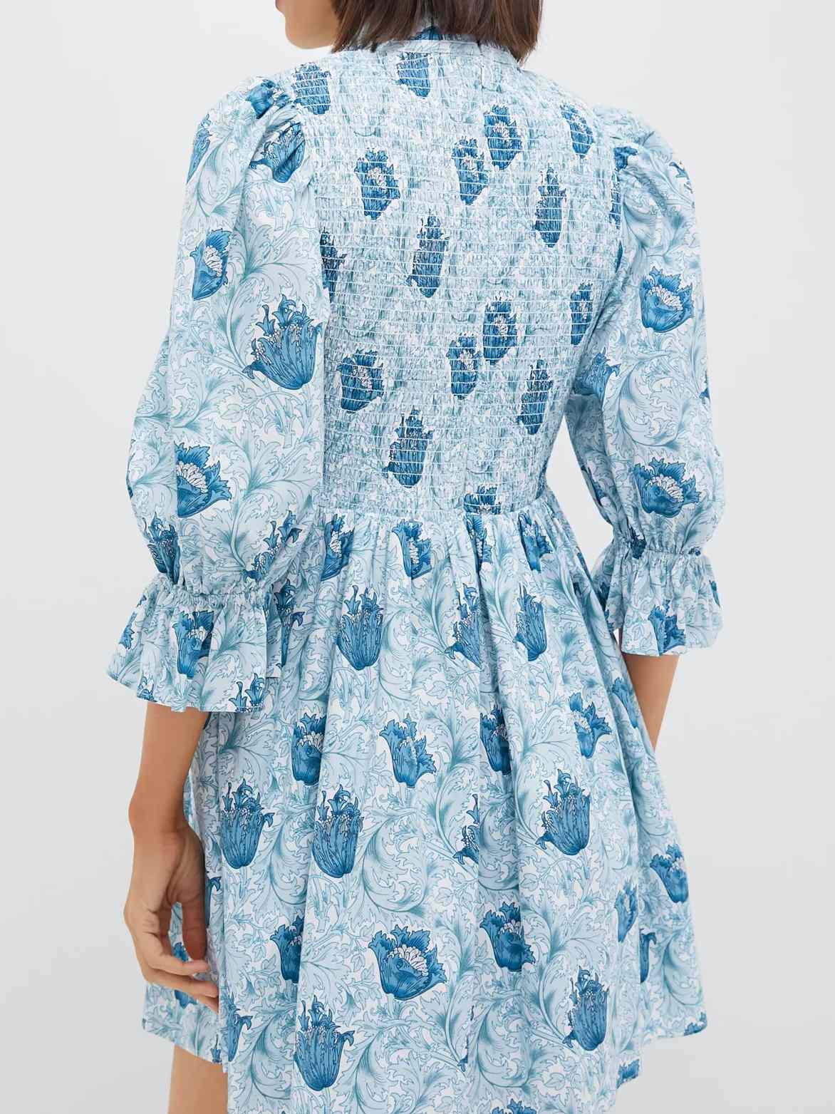 Leafy Floral Smocked Mini Dress