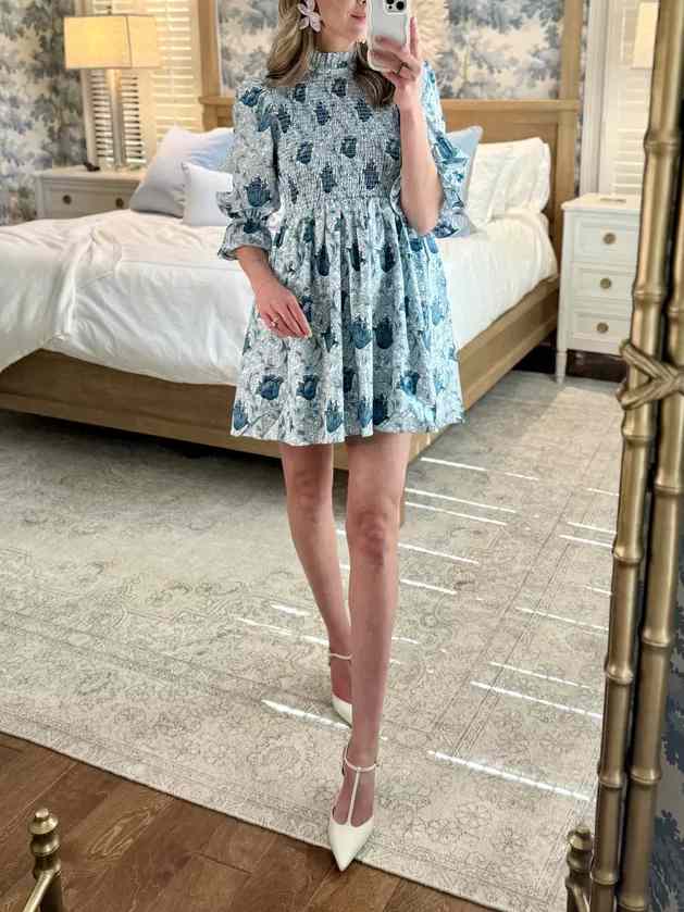 Leafy Floral Smocked Mini Dress