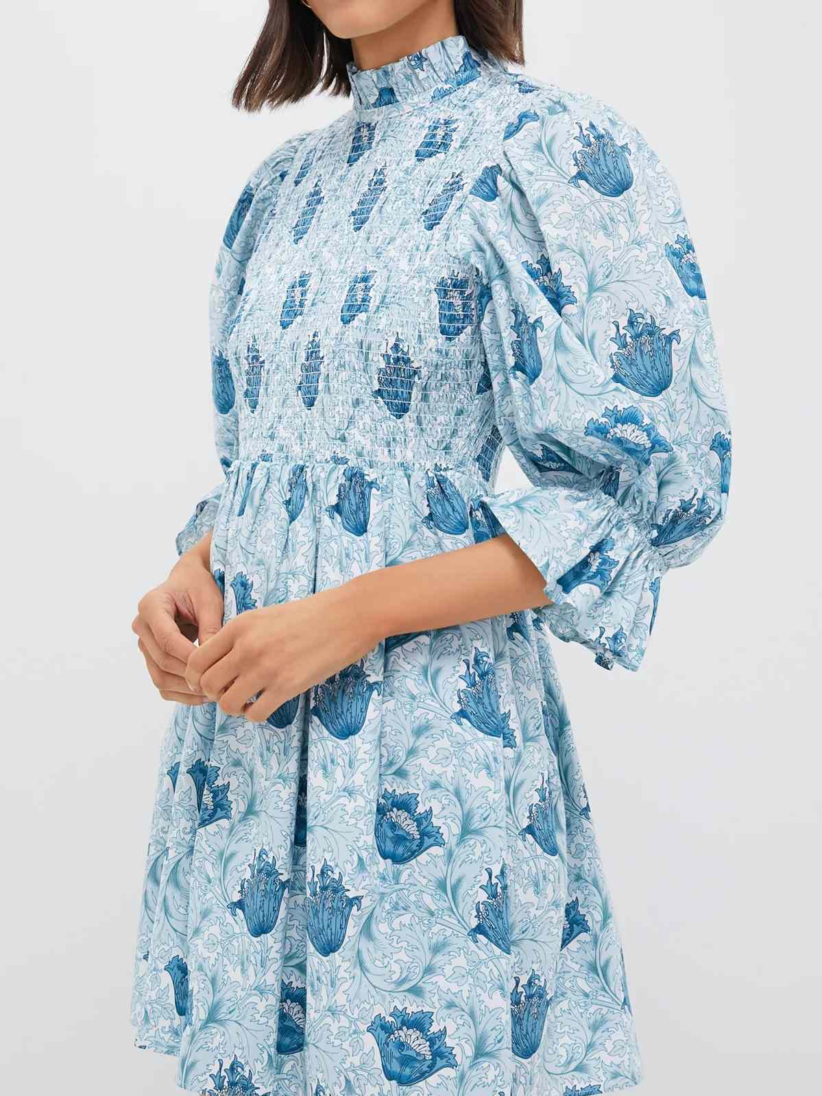 Leafy Floral Smocked Mini Dress