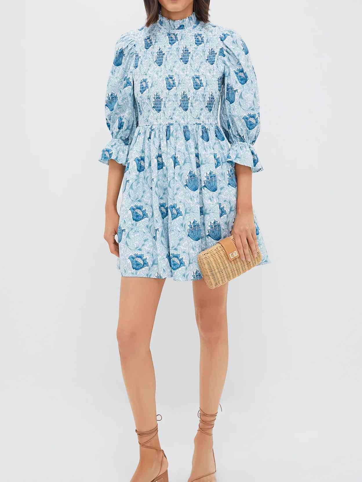 Leafy Floral Smocked Mini Dress