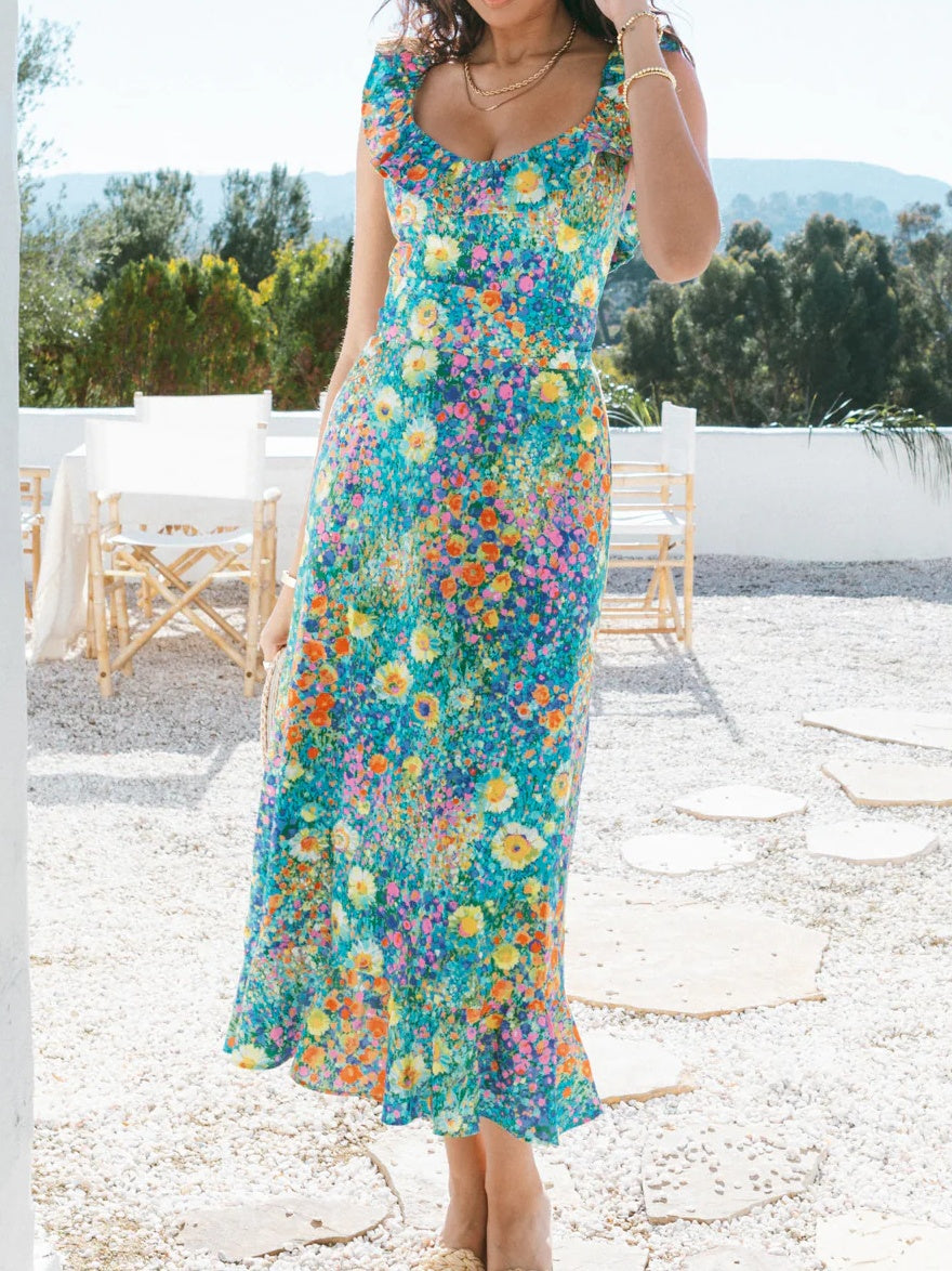 Ruffled Floral Midi Dress