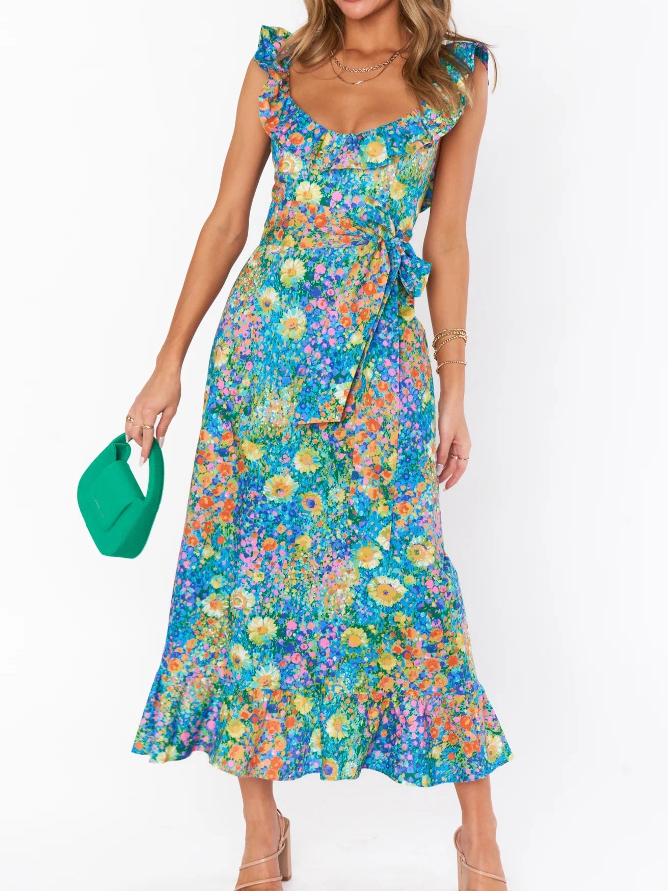 Ruffled Floral Midi Dress