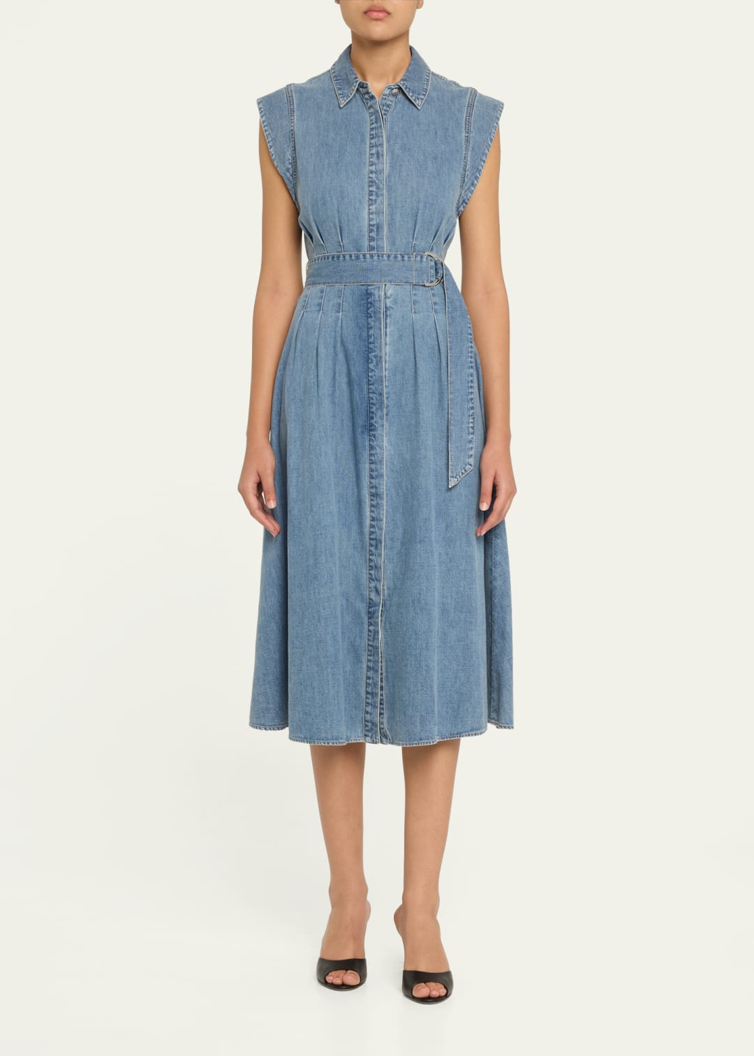 Belted Denim Midi Dress