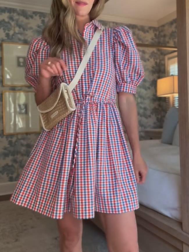 Plaid Bubble Sleeve Mini Dress