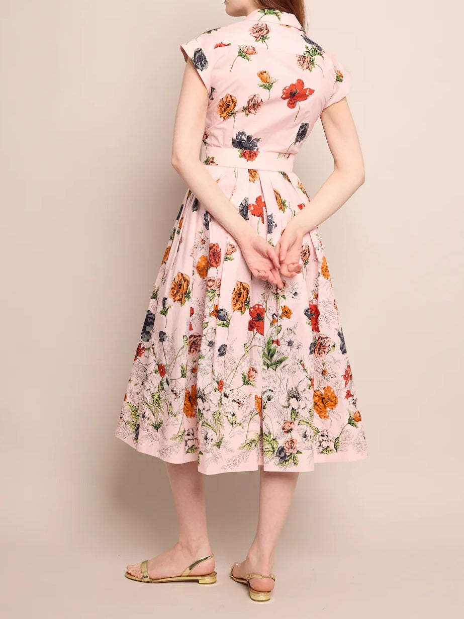 Floral Print Belted Midi Skirt