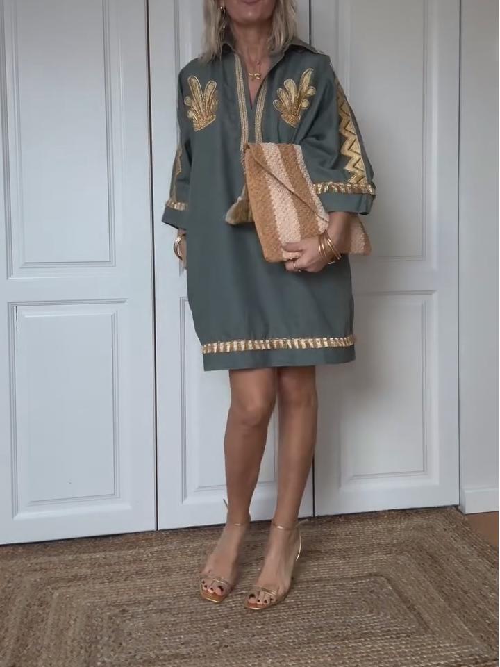 Embroidered Printed Mini Dress