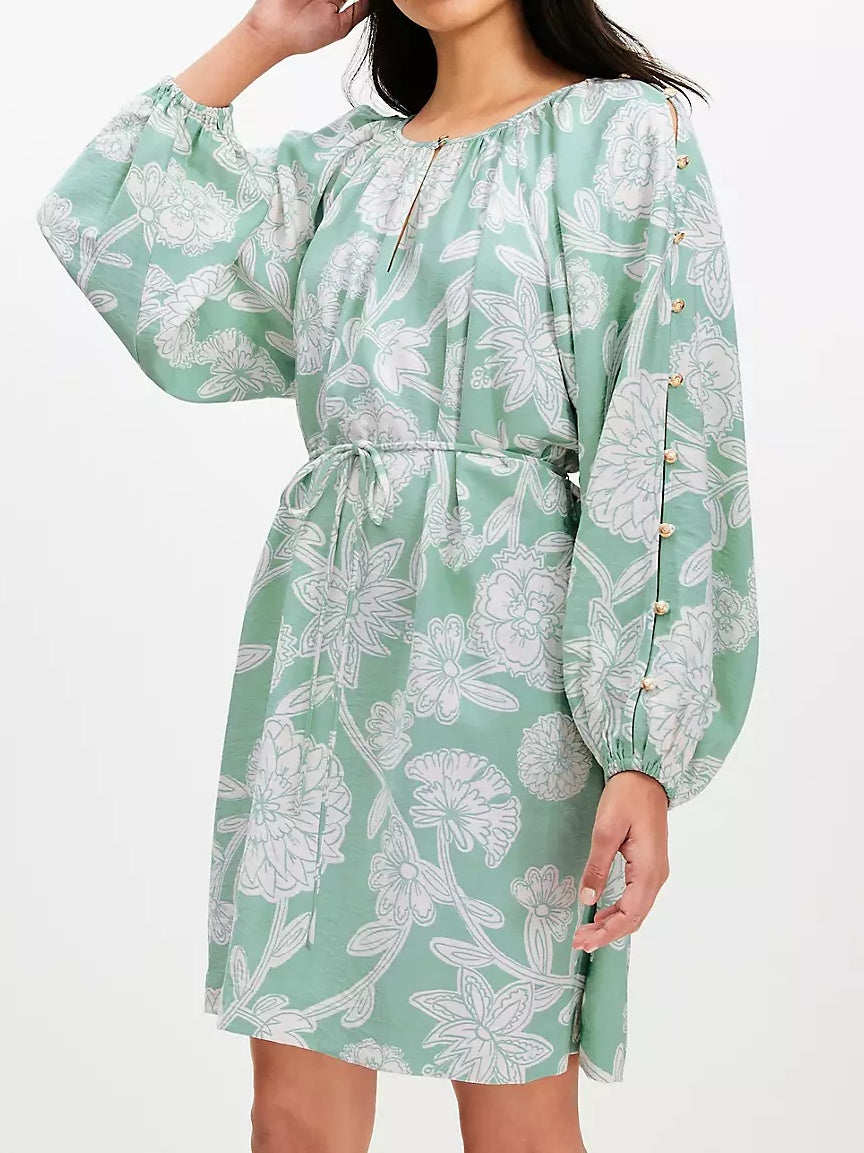 Floral Button Sleeve Mini Dress