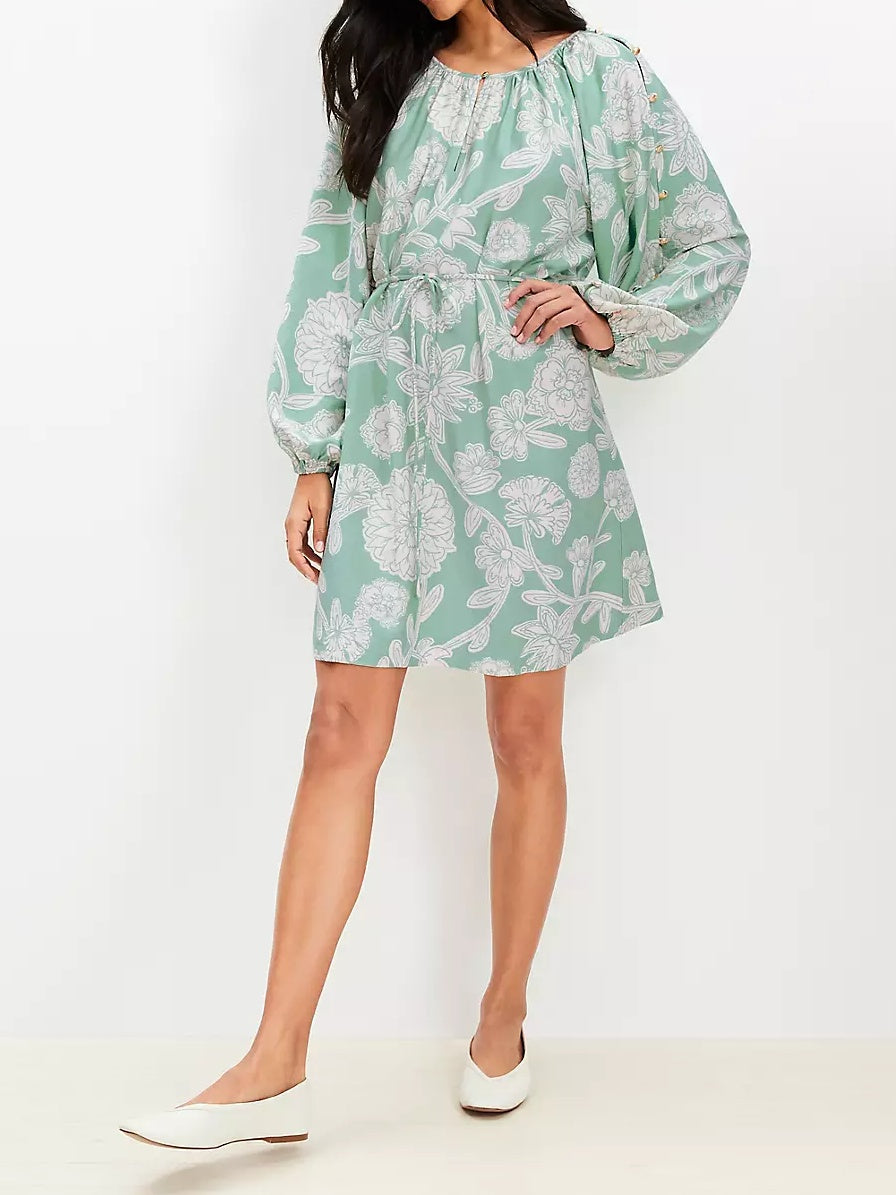 Floral Button Sleeve Mini Dress