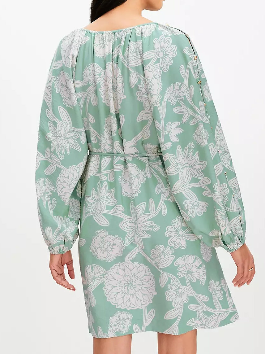 Floral Button Sleeve Mini Dress