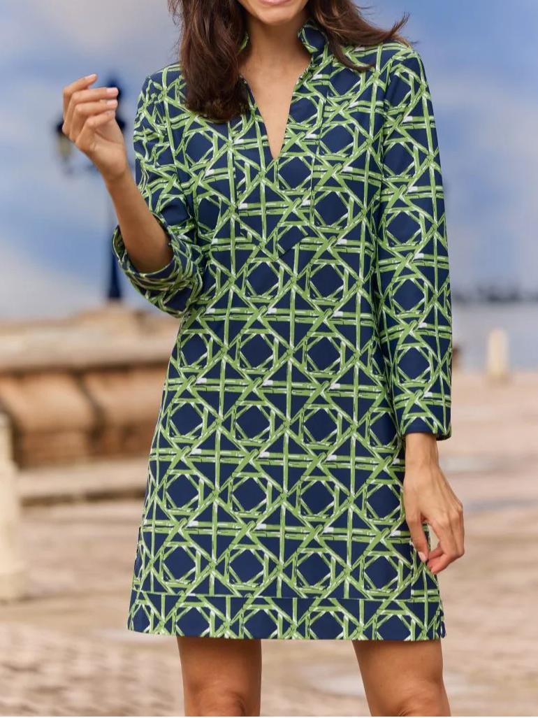 Elegant Loose V-neck Printed Dress