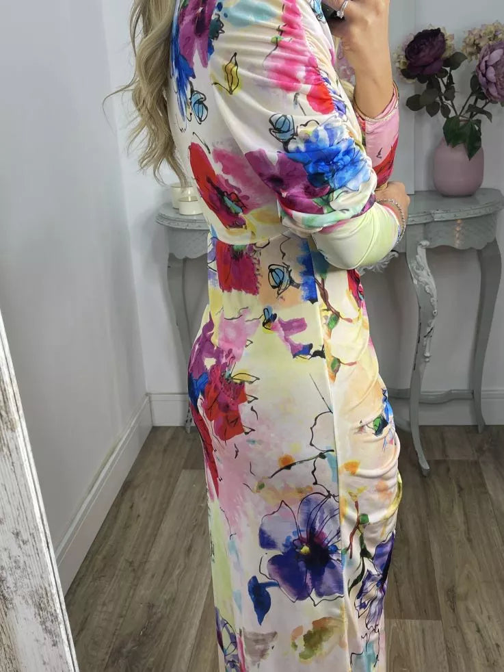 V-neck Floral Print Dress