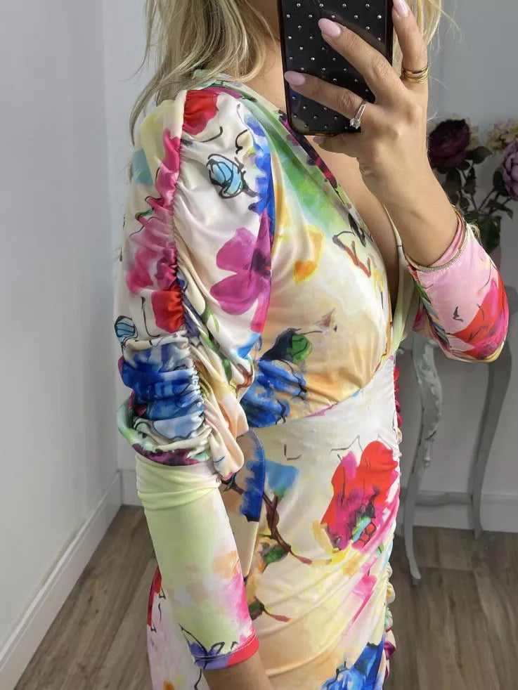 V-neck Floral Print Dress