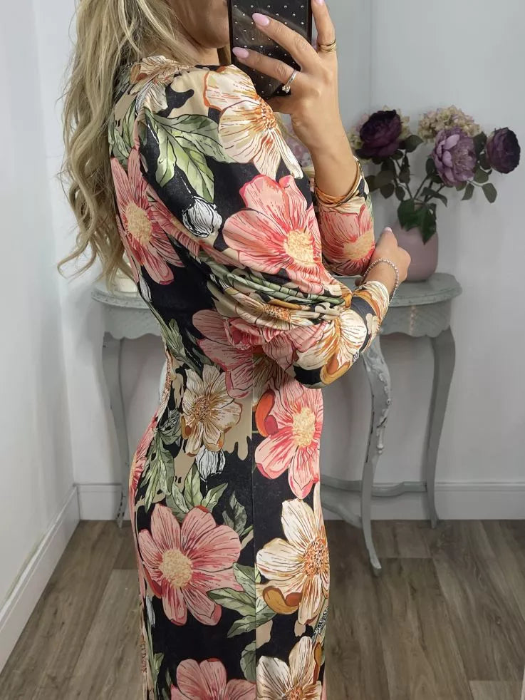 V-neck Floral Print Dress