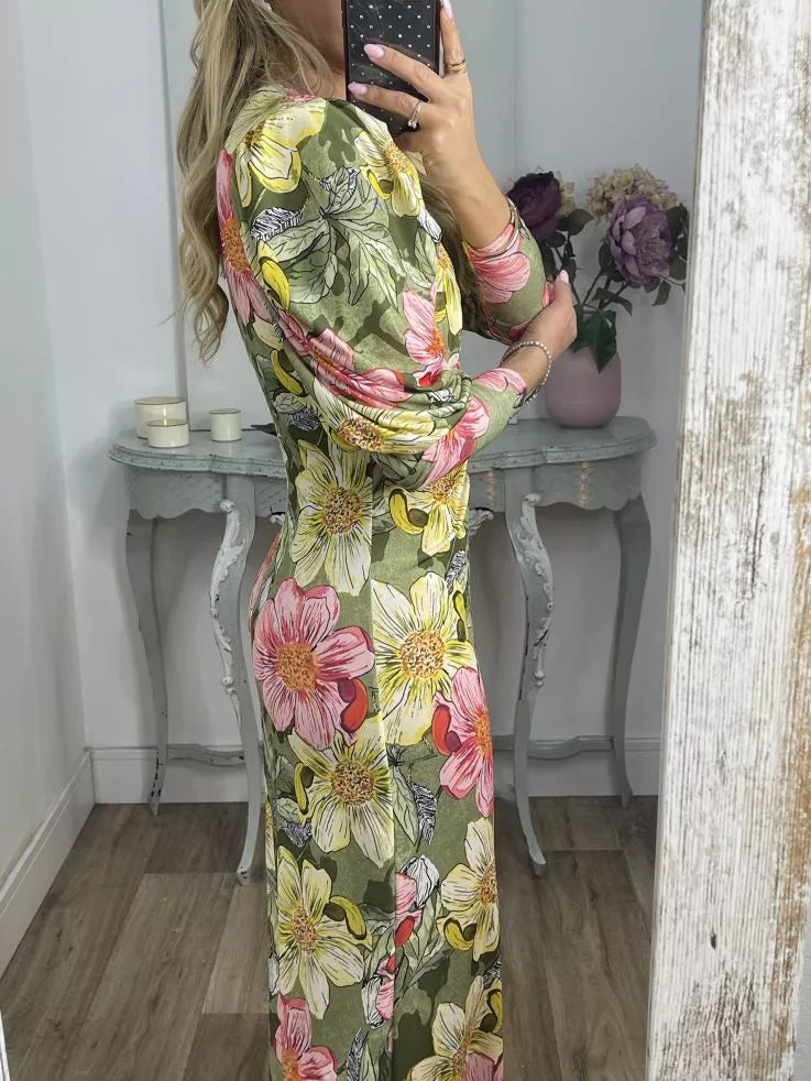 V-neck Floral Print Dress