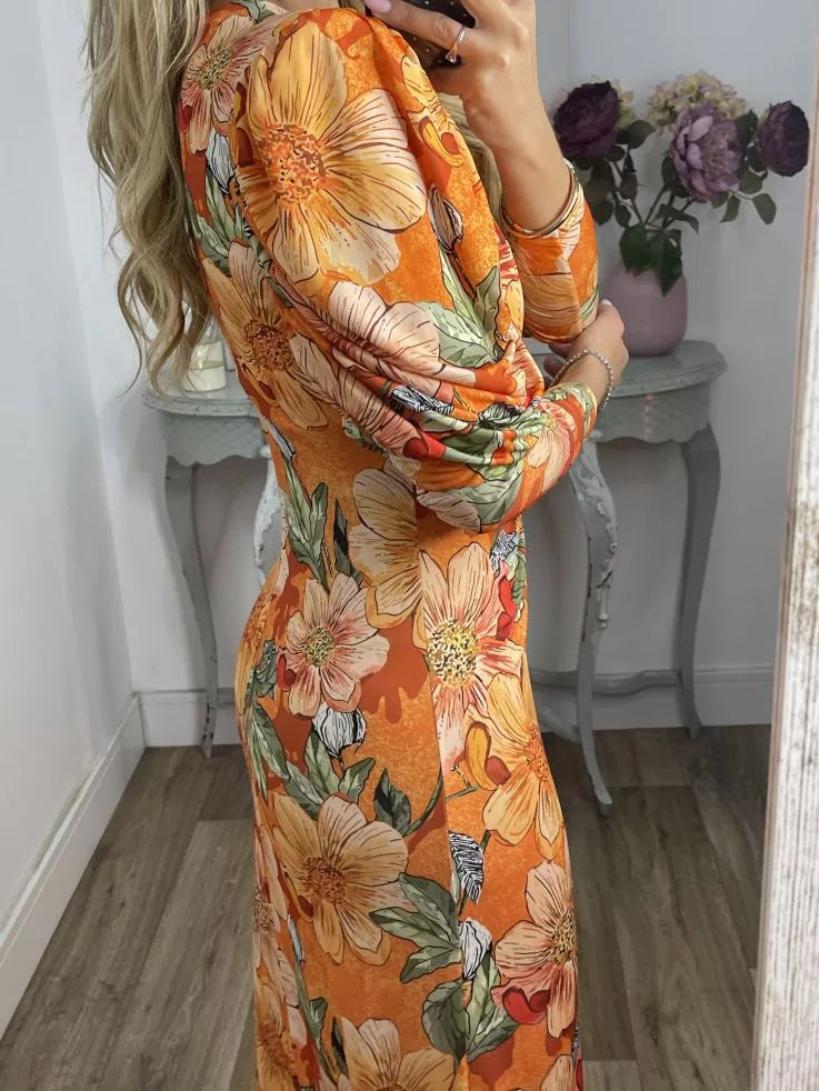 V-neck Floral Print Dress