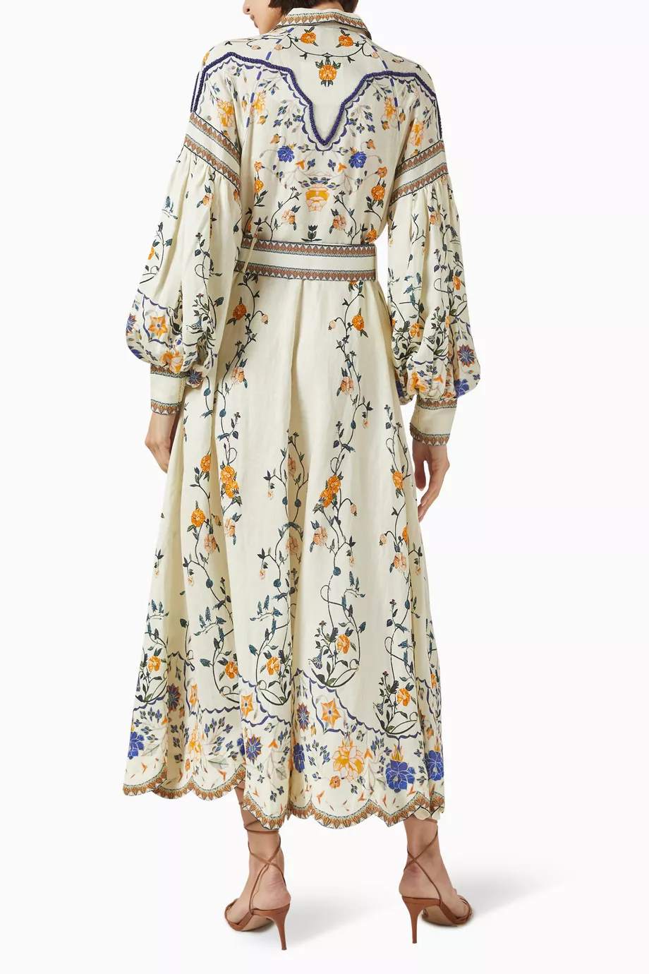 Embroidered Printed Belted Dress