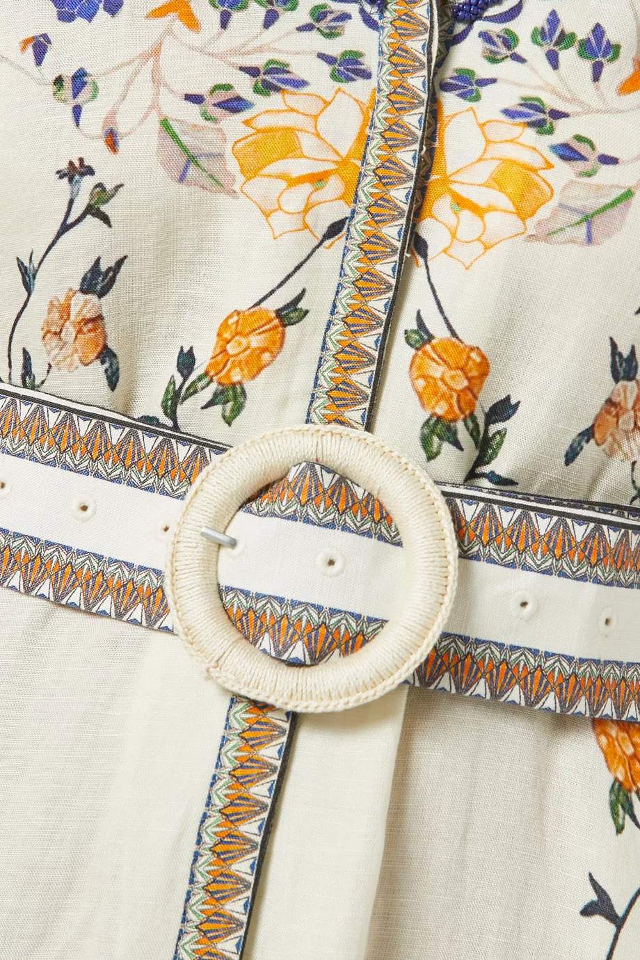Embroidered Printed Belted Dress