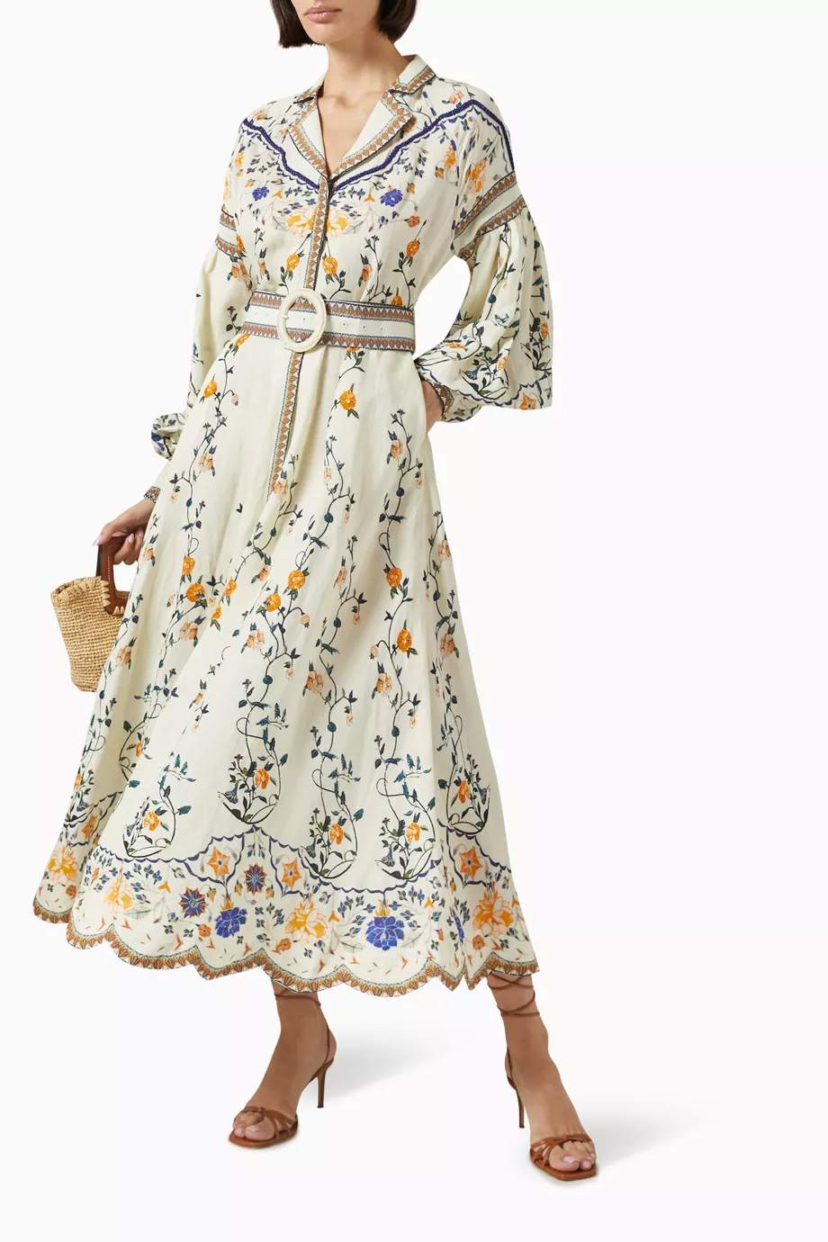 Embroidered Printed Belted Dress