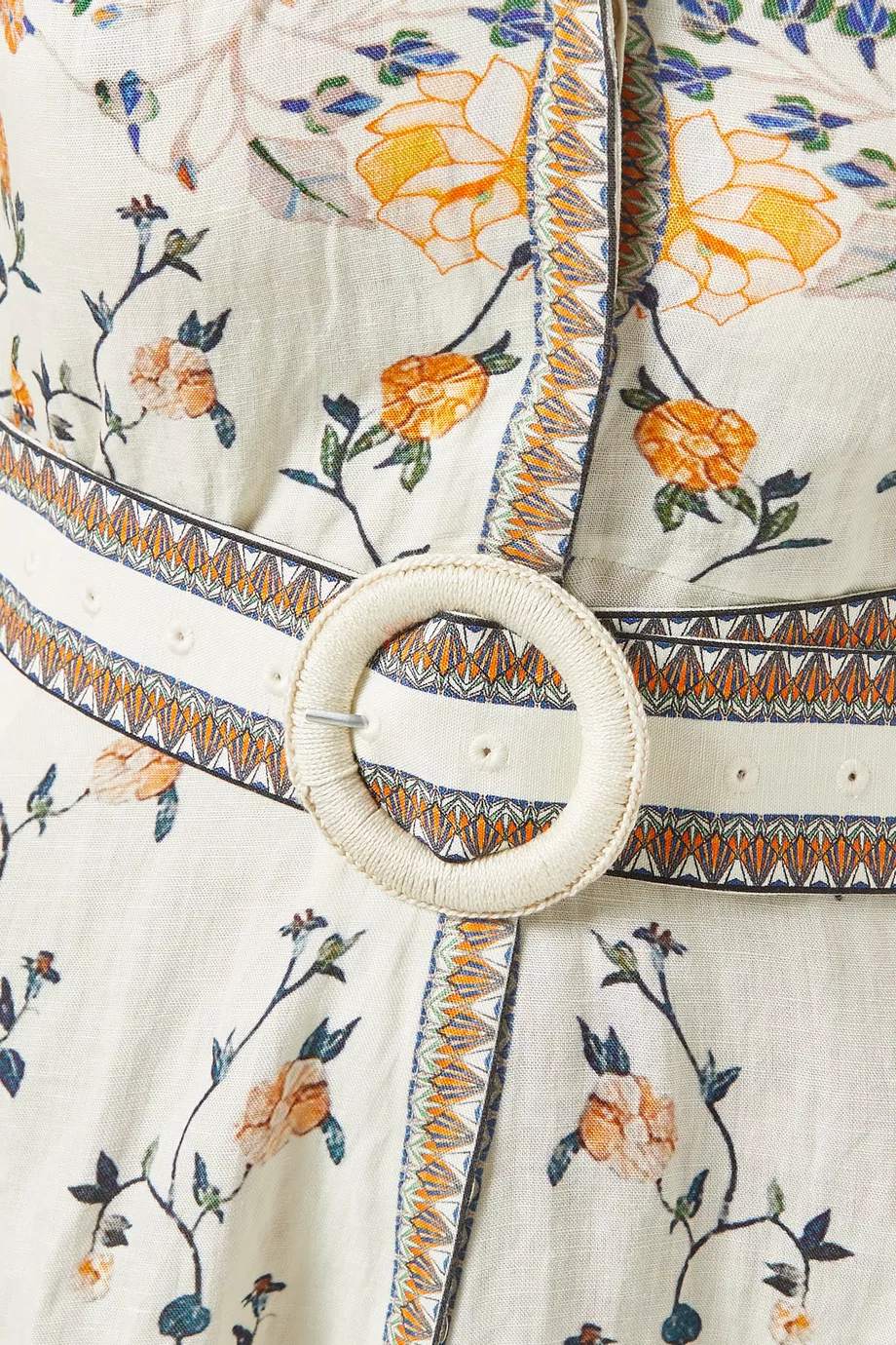 Embroidered Printed Belted Dress