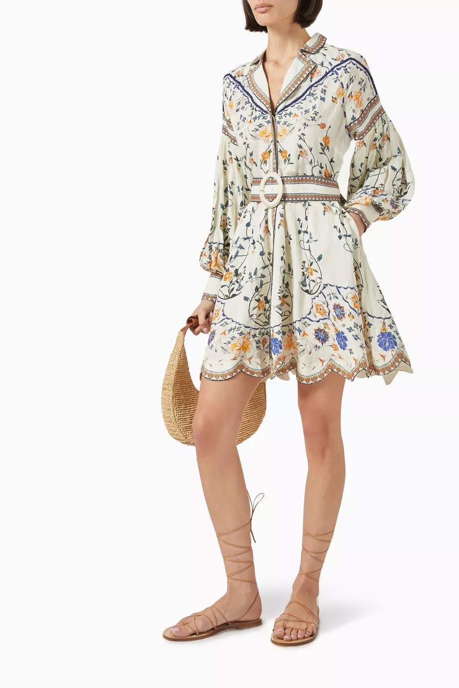 Embroidered Printed Belted Dress
