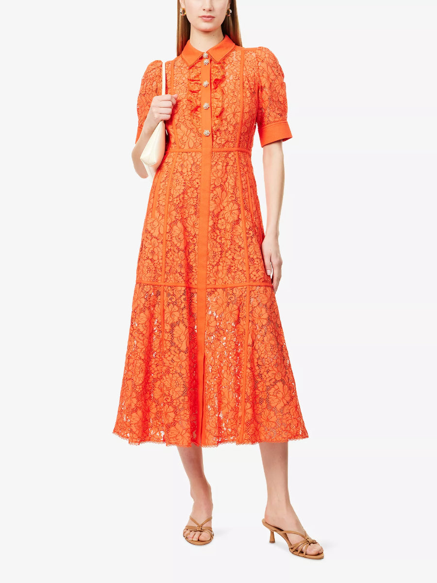 Lace Ruffled Cotton-Blend Dress