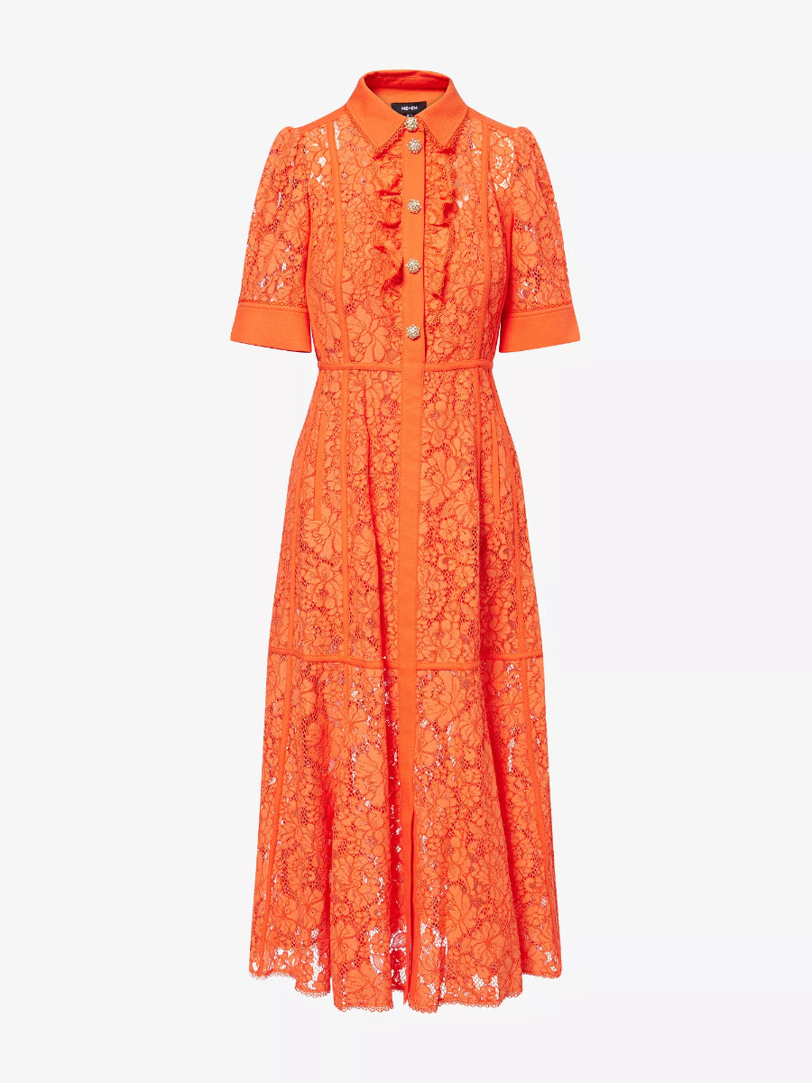 Lace Ruffled Cotton-Blend Dress